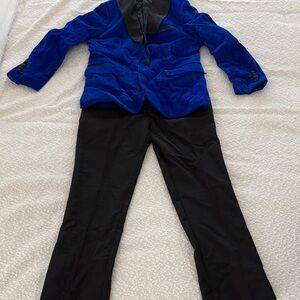 Blue Velvet Blazer with Black Pants